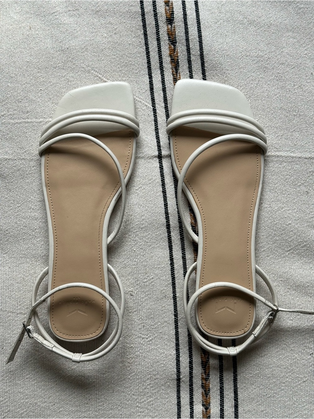 Marc Fisher White Strappy Square-Toe Ankle Tie Sandals